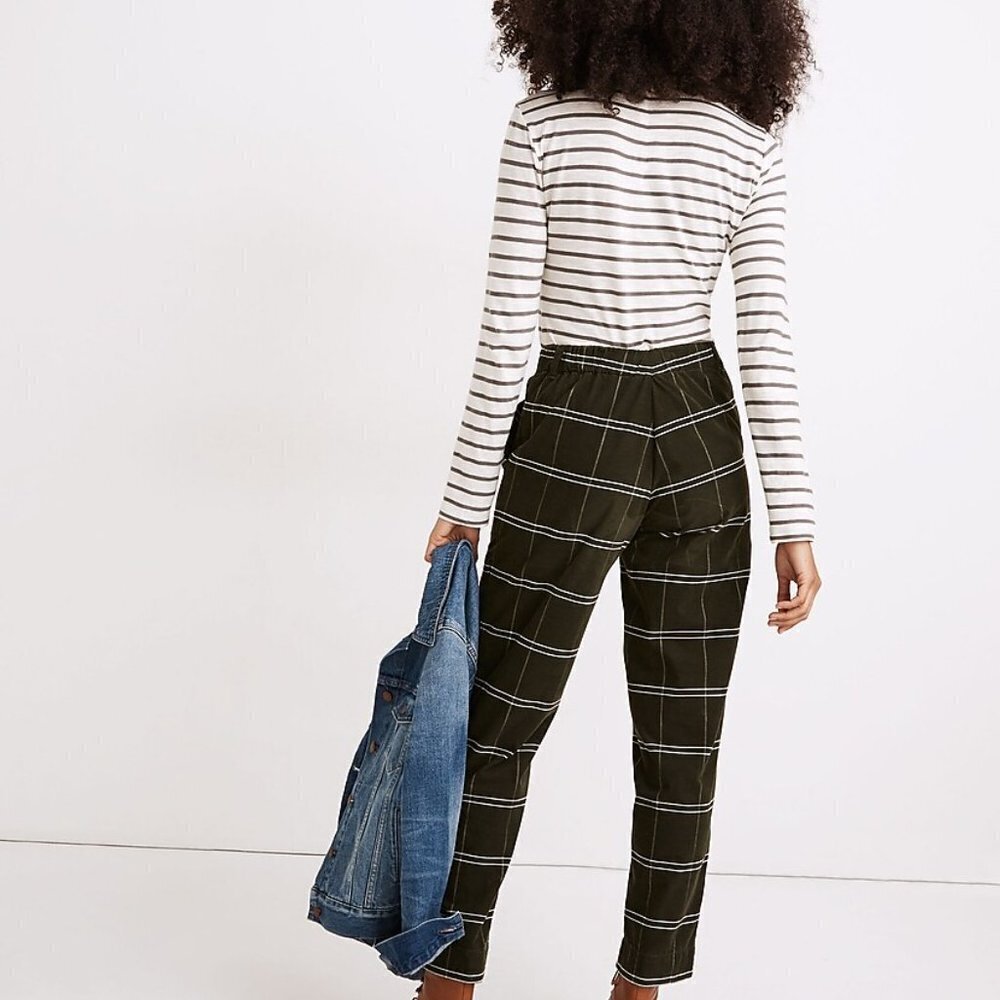NWT Madewell Corduroy Pull On MidRise Pants in Windowpane Forest Green Cotton XS - Picture 3 of 7